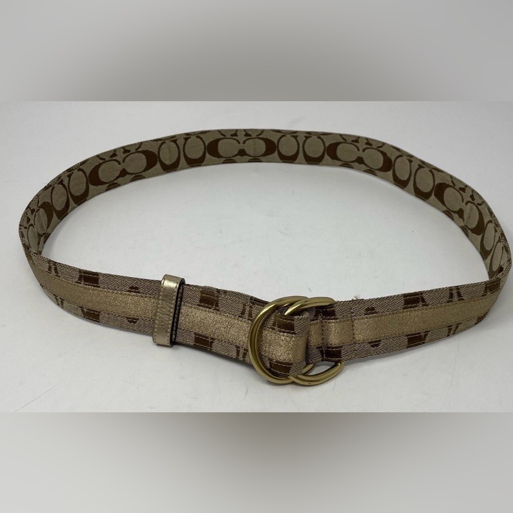 Coach Women's Brown/Tan and Gold Signature Print Adjustable/Reversible Belt